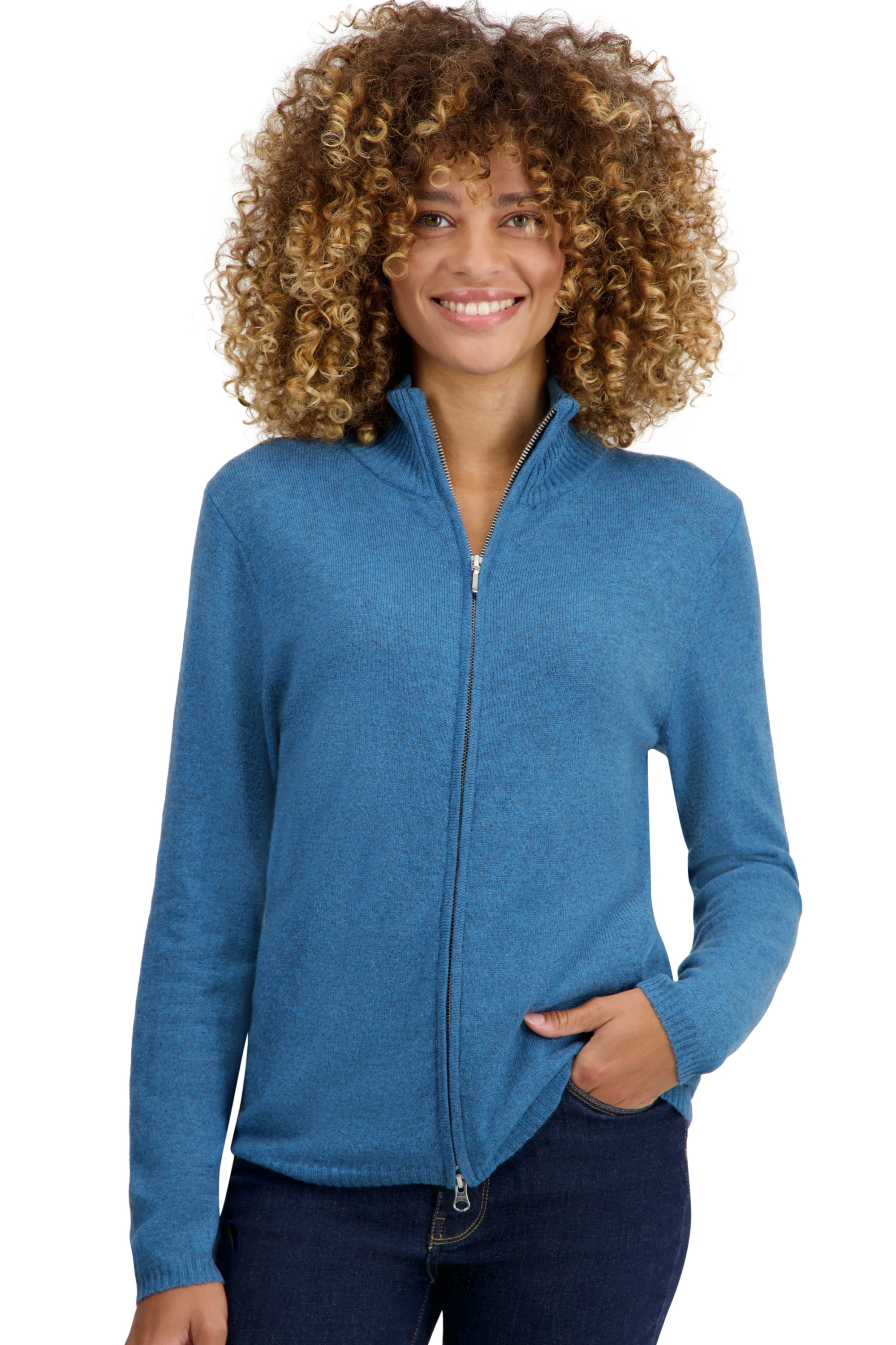 Cachemire pull femme zip capuche thames first manor blue s