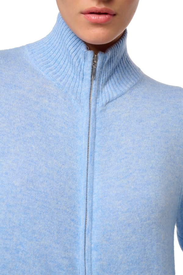 Cachemire pull femme zip capuche thames first powder blue 2xl