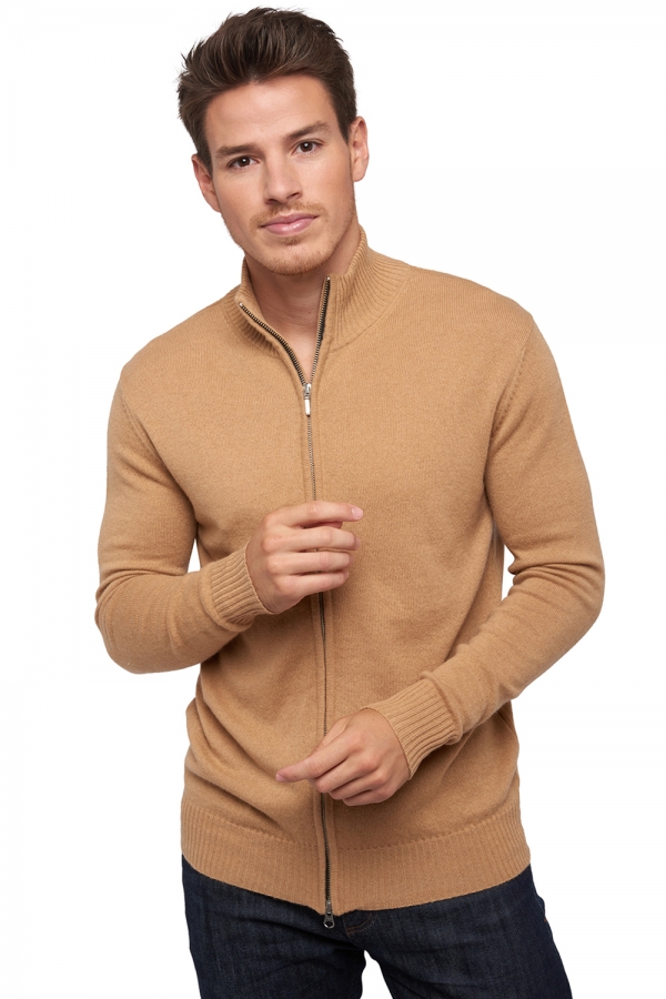 Cachemire pull homme zip capuche thobias first camel m