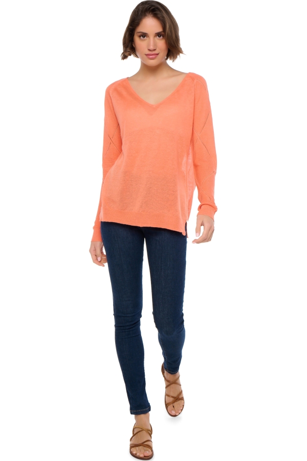 Lin pull femme col v sabrina papaya s