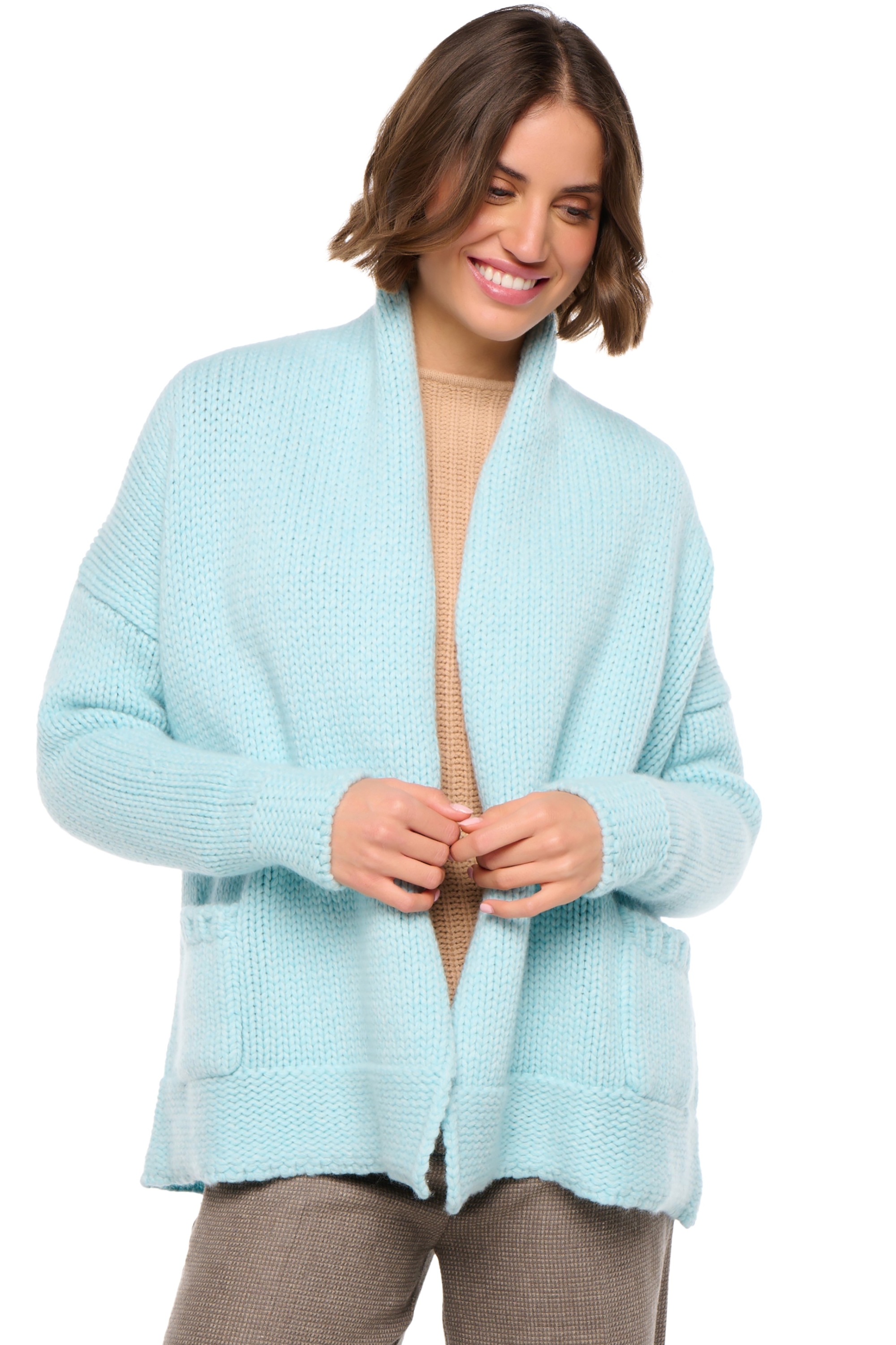 Cachemire gilet femme vienne natural ecru aqua l