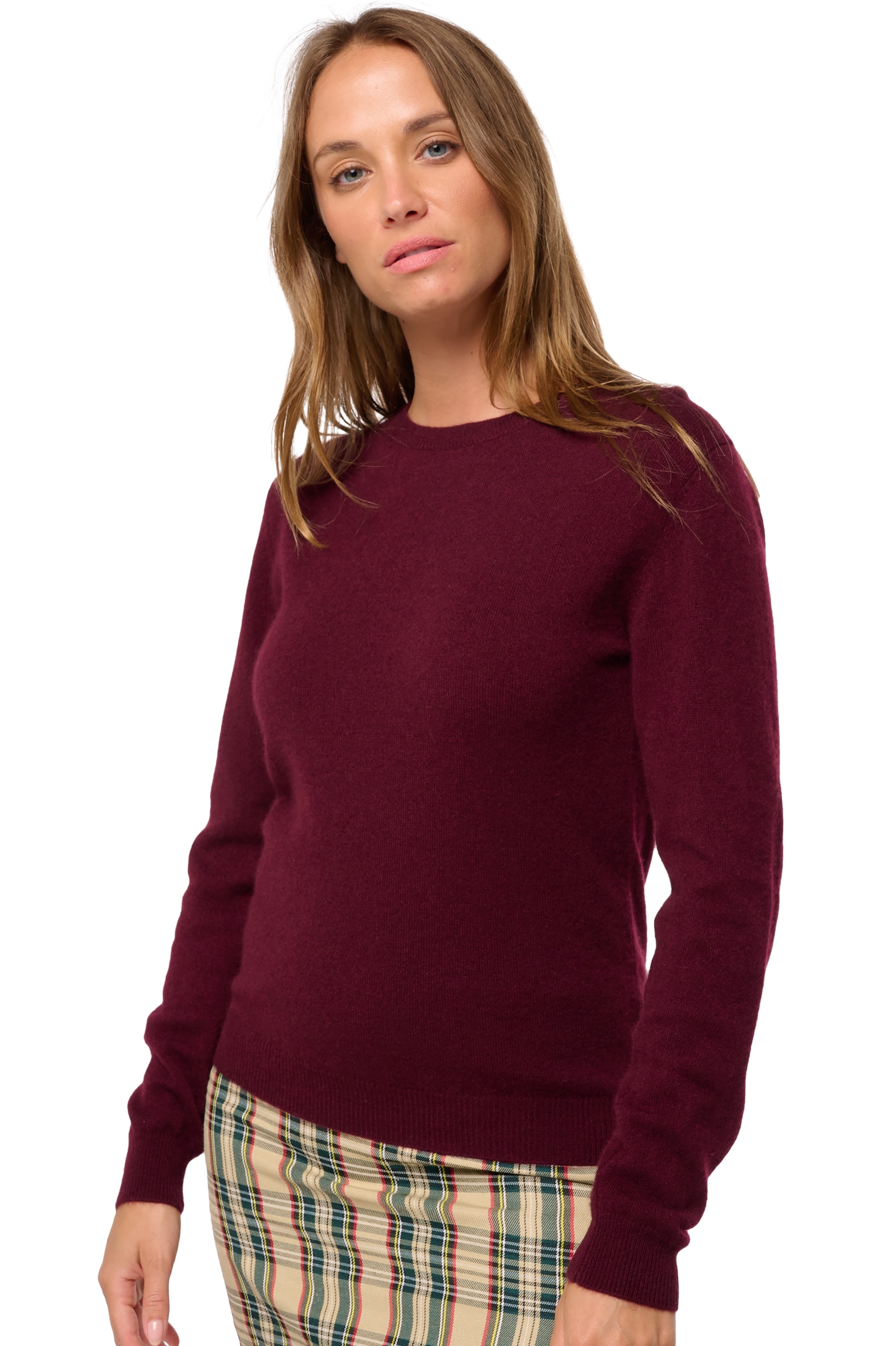 Cachemire pull femme col rond thalia first red wine xs