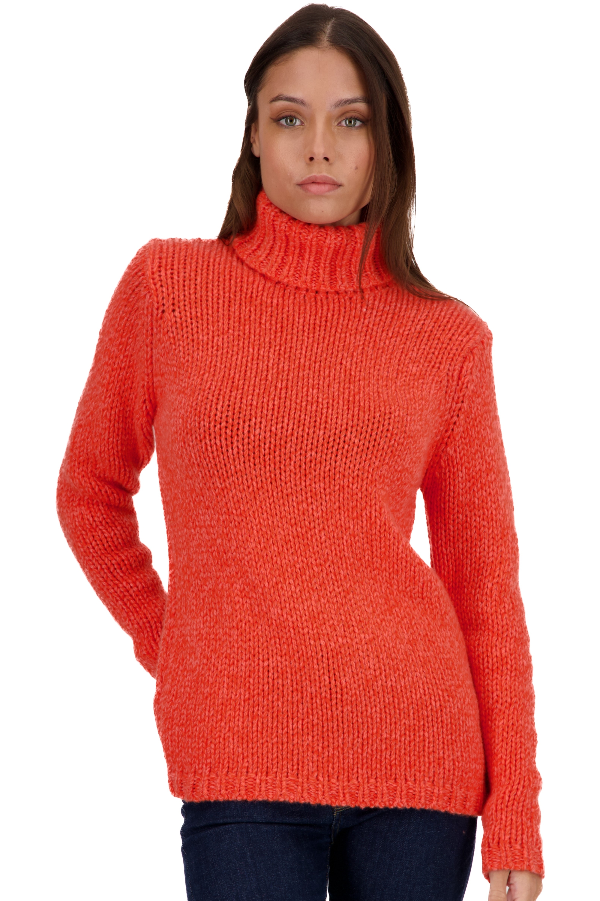 Cachemire pull femme col roule vicenza peach bloody orange l