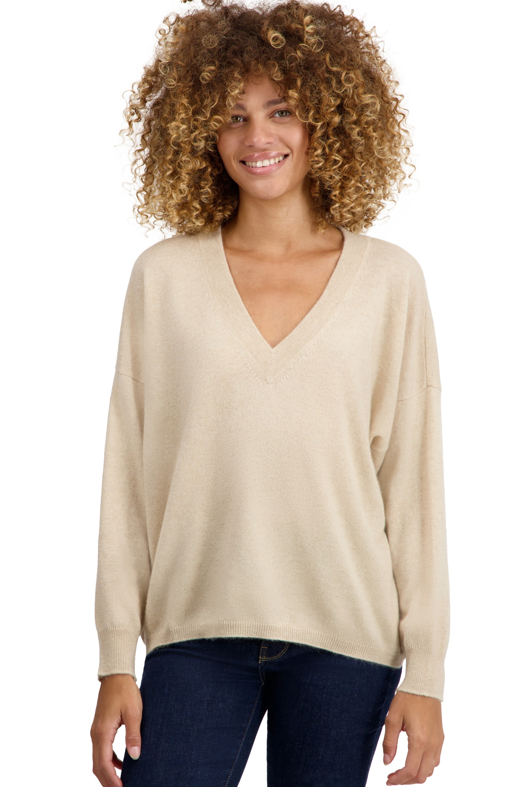 Cachemire pull femme col v theia natural beige xl