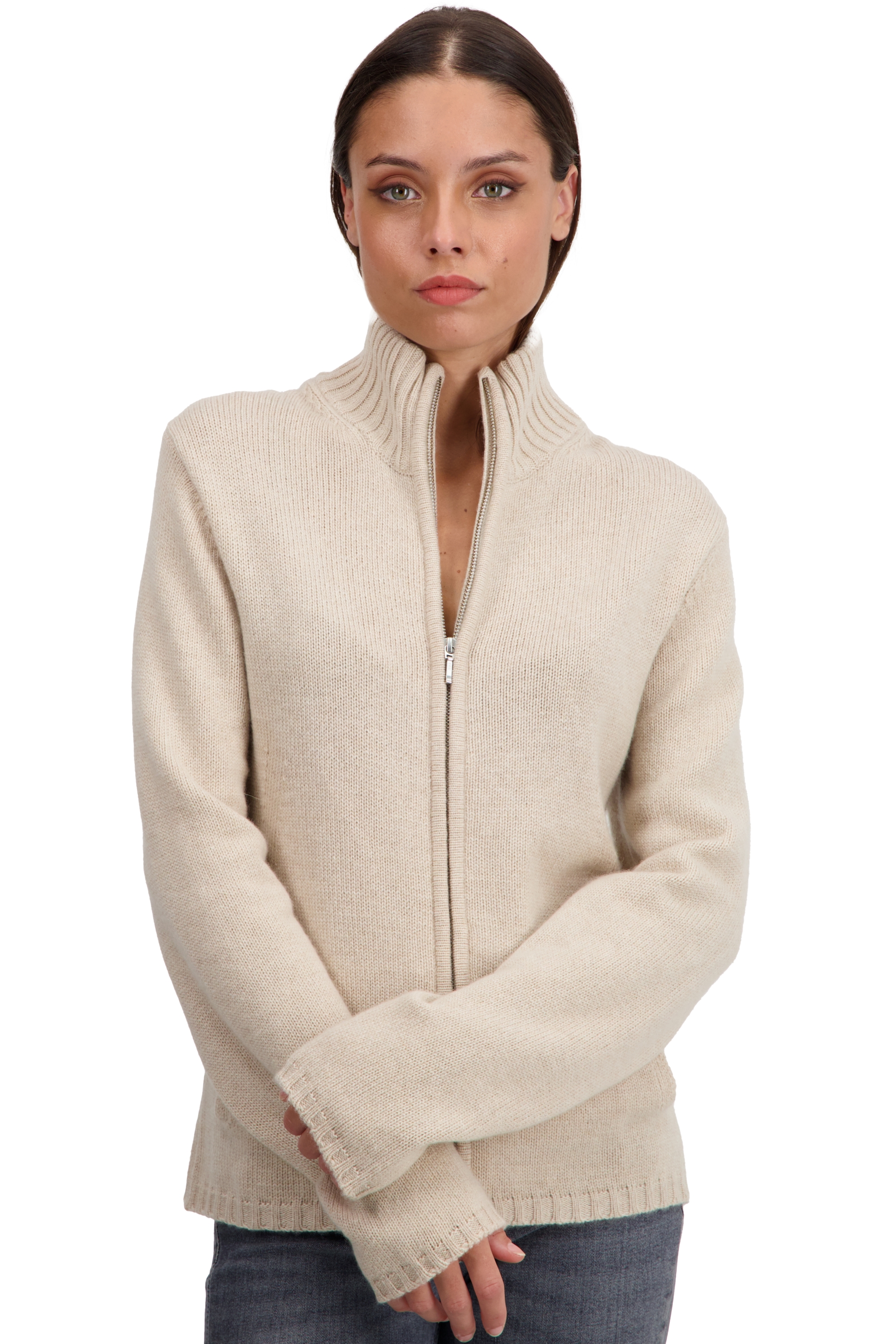 Cachemire pull femme zip capuche elodie natural beige xl