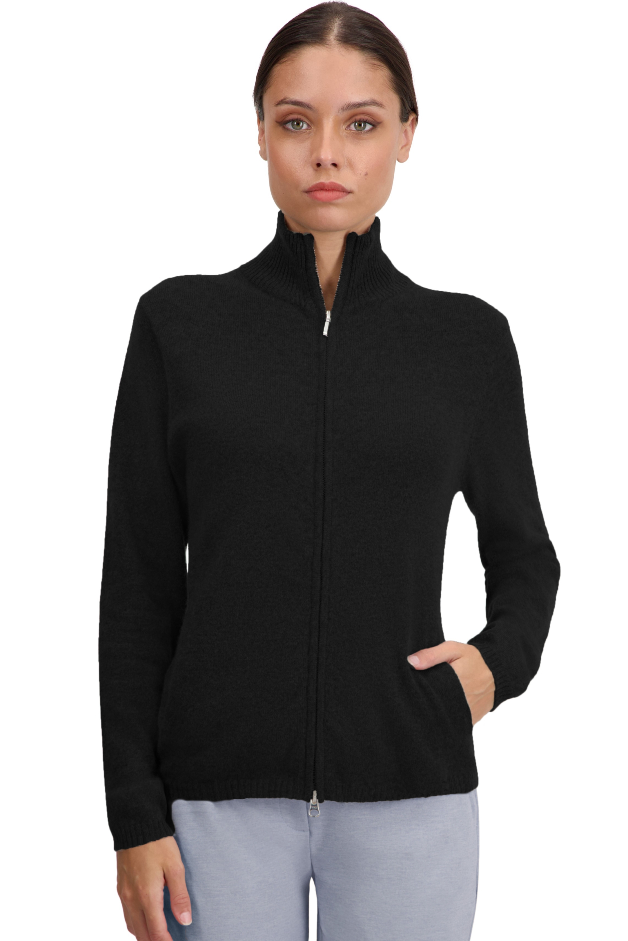 Cachemire pull femme zip capuche thames first noir xl