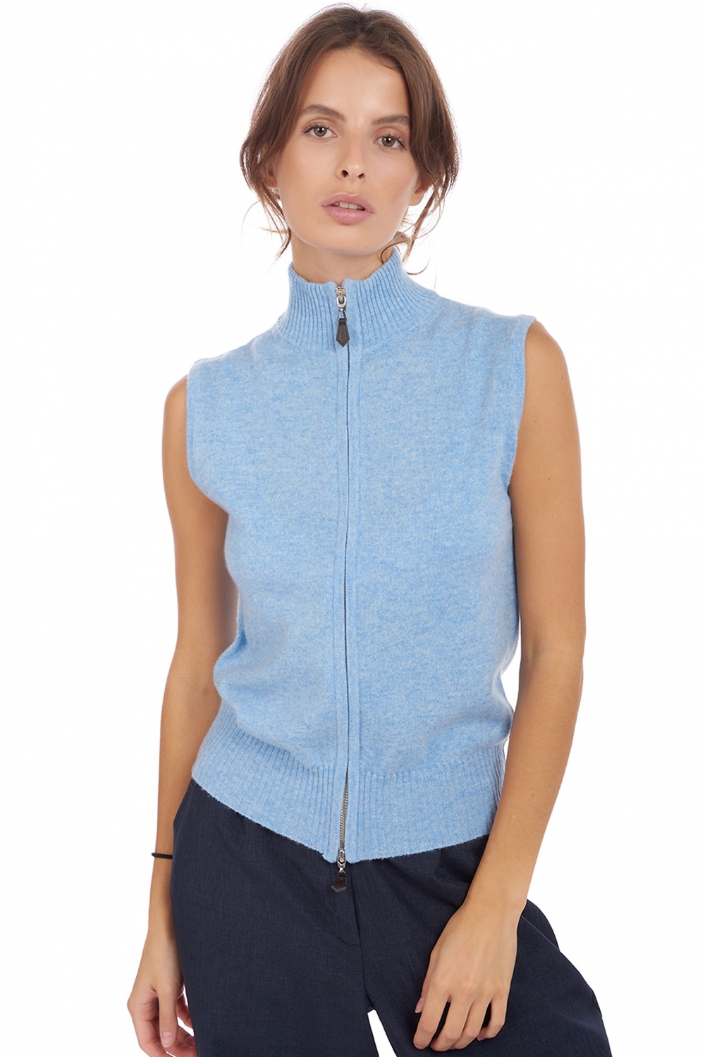 Cachemire pull femme zip capuche zaza bleu azur chine xs