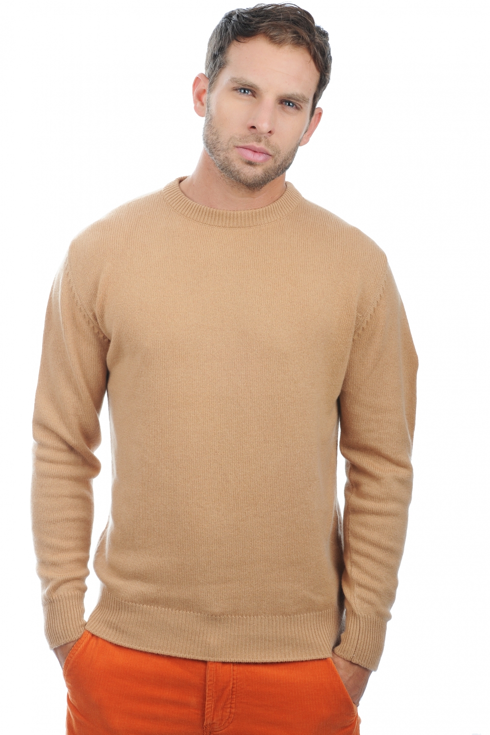 Cachemire pull homme col rond nestor camel 