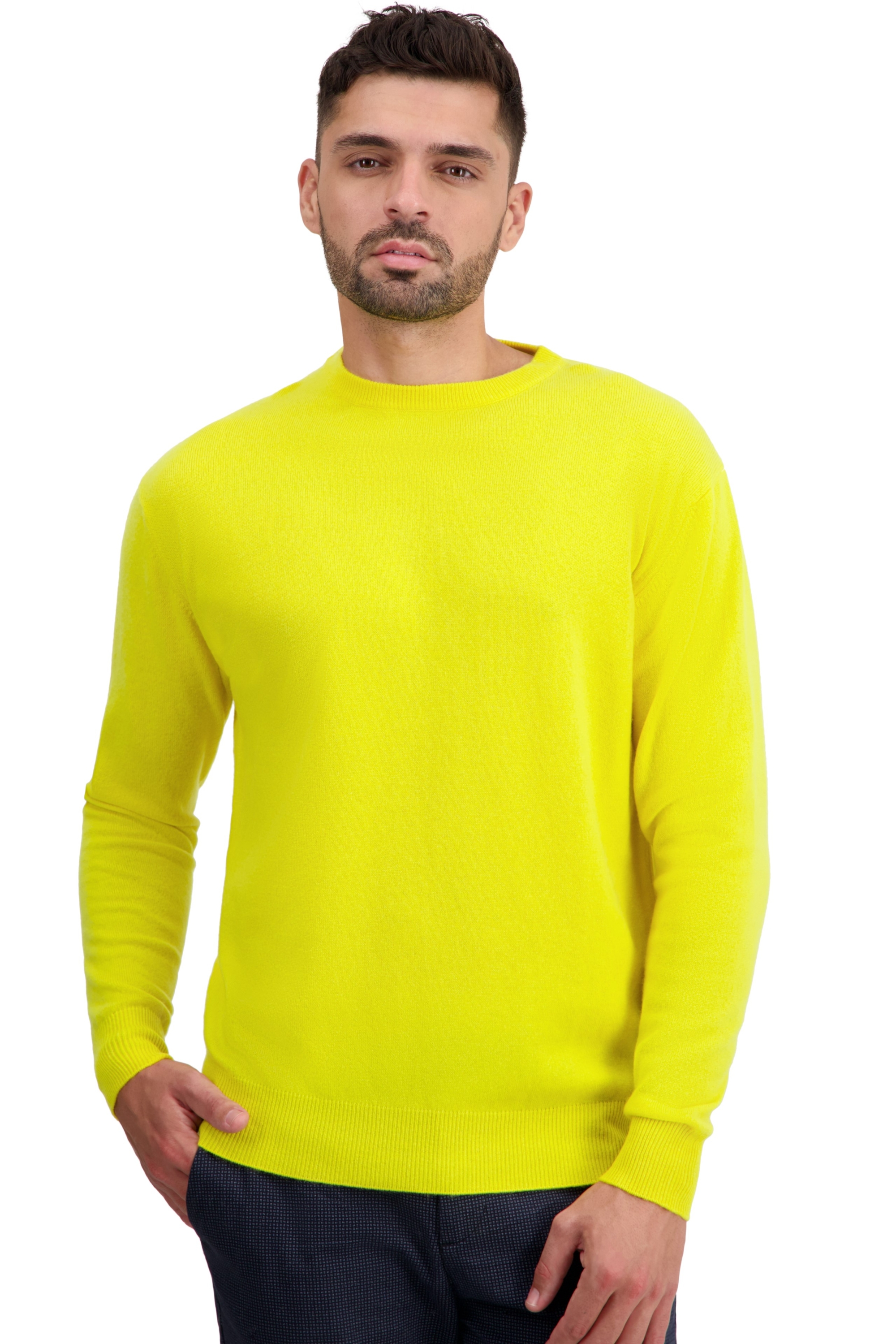 Cachemire pull homme col rond nestor jaune citric l