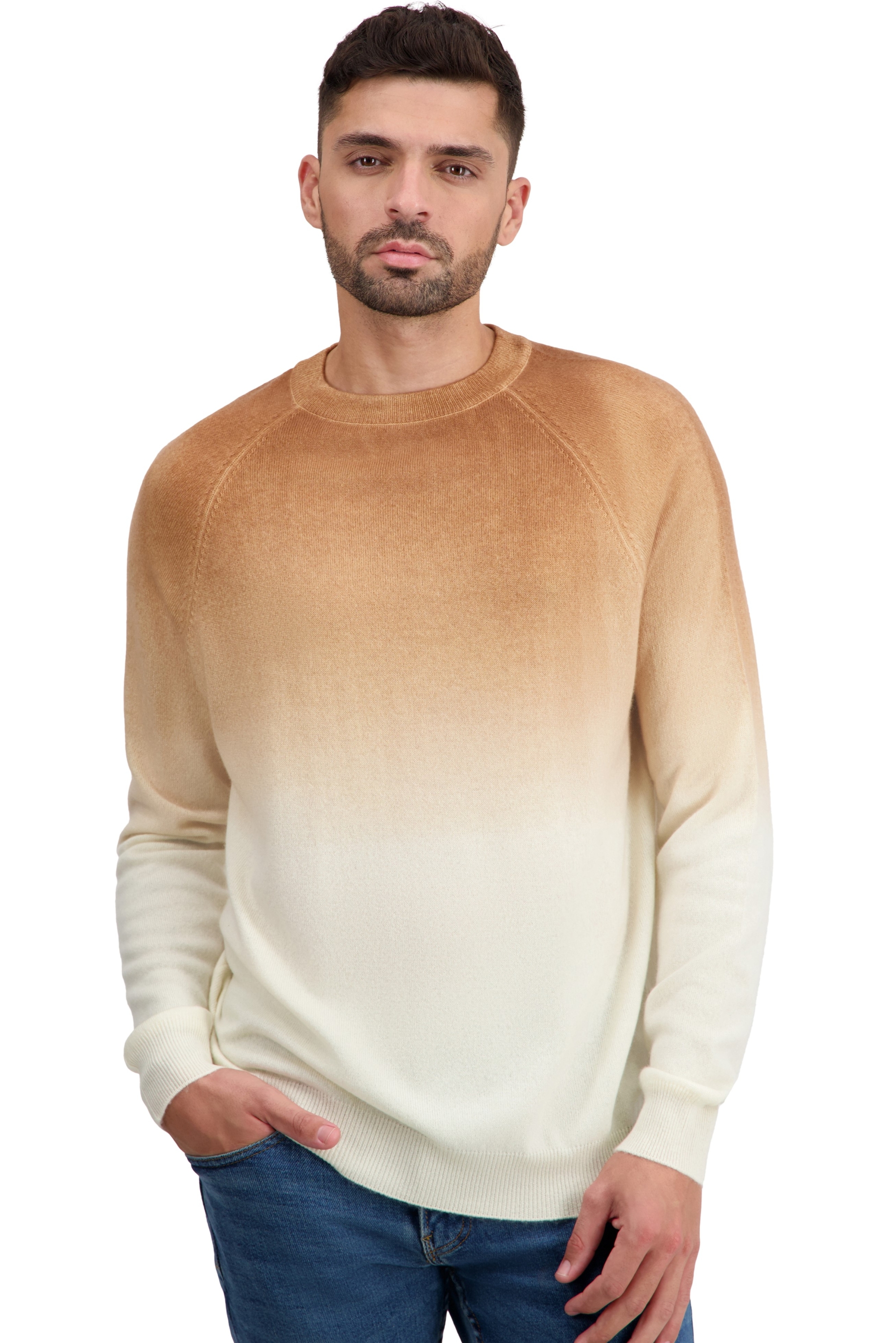 Cachemire pull homme col rond ticino natural ecru camel xl