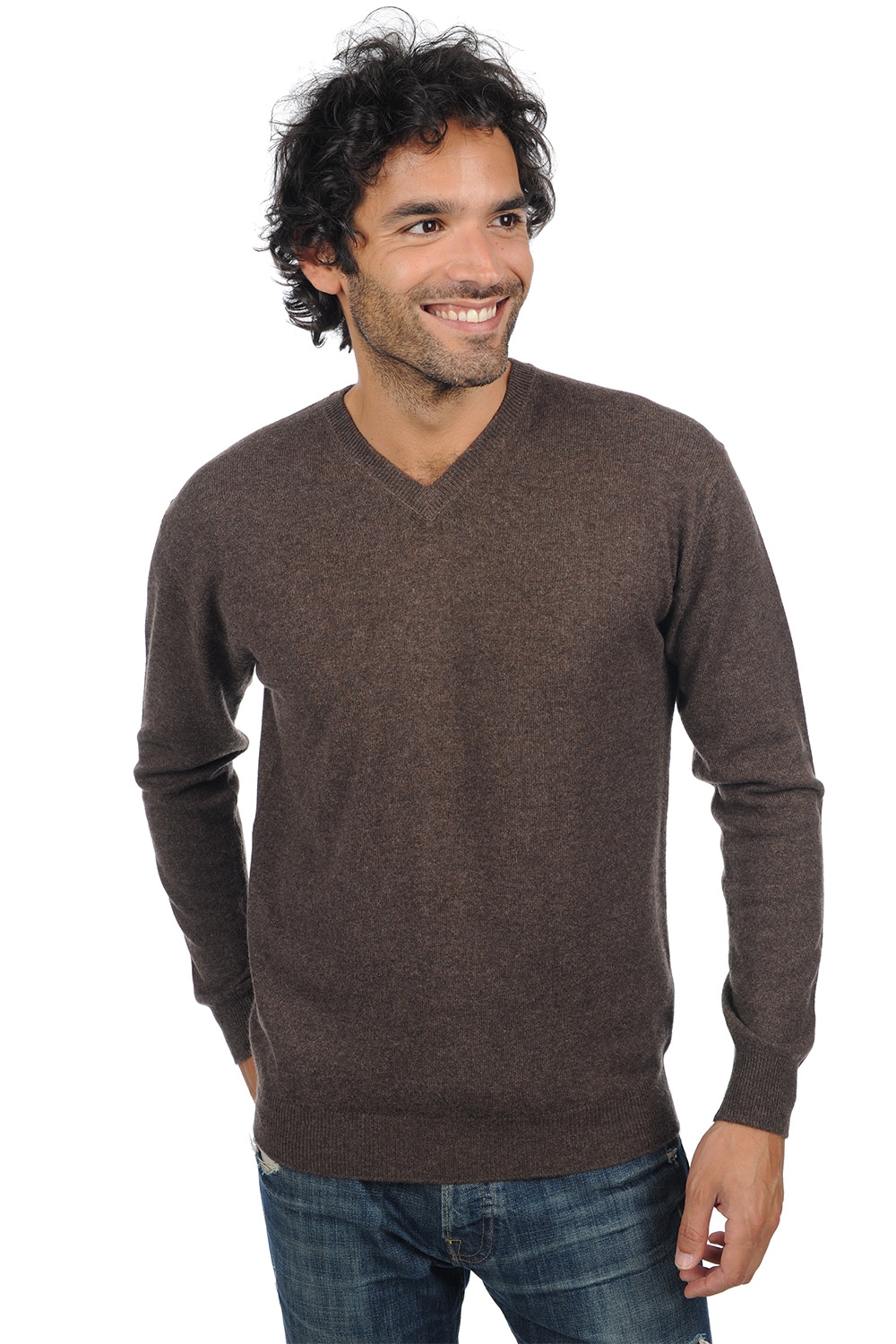 Cachemire pull homme col v gaspard marron chine 