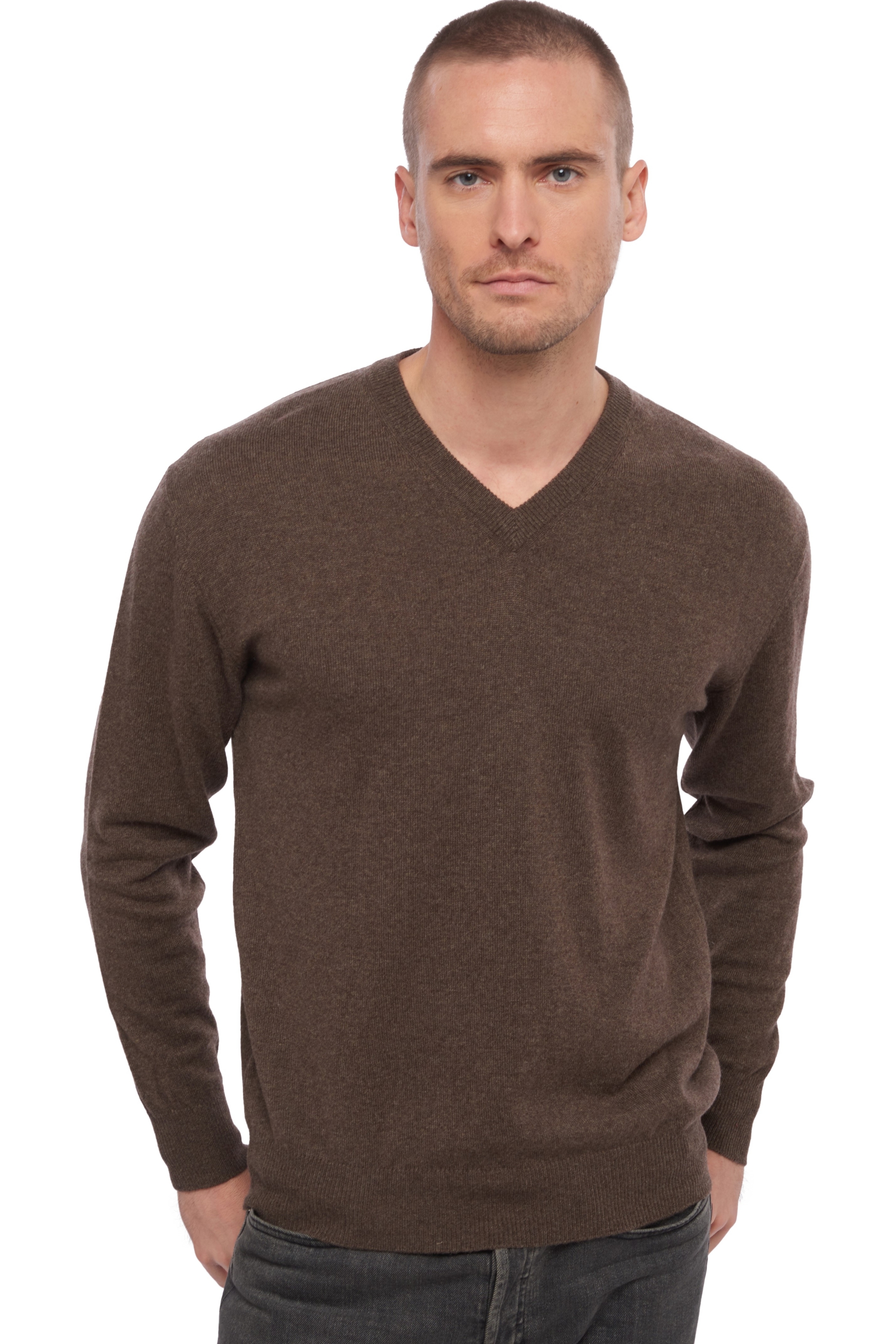 Cachemire pull homme col v hippolyte marron chine 