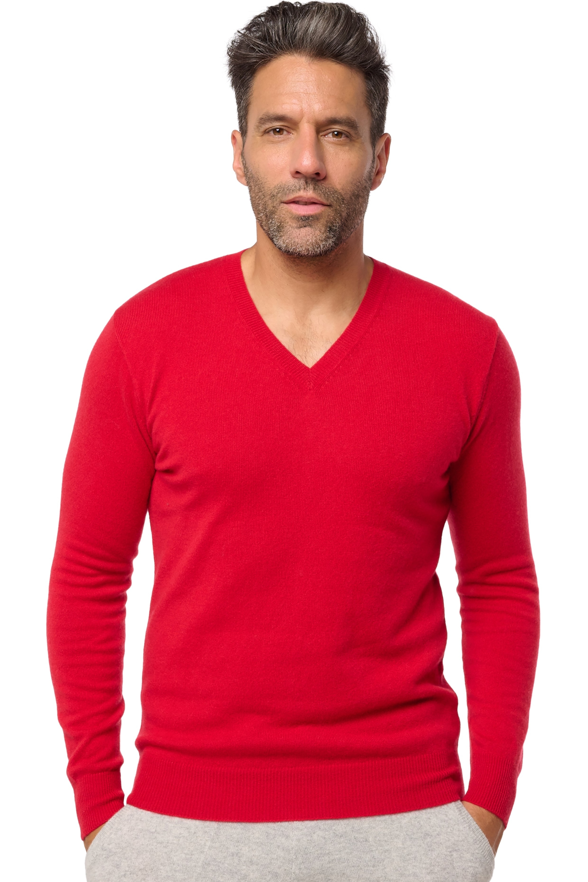 Cachemire pull homme col v tor first deep red l