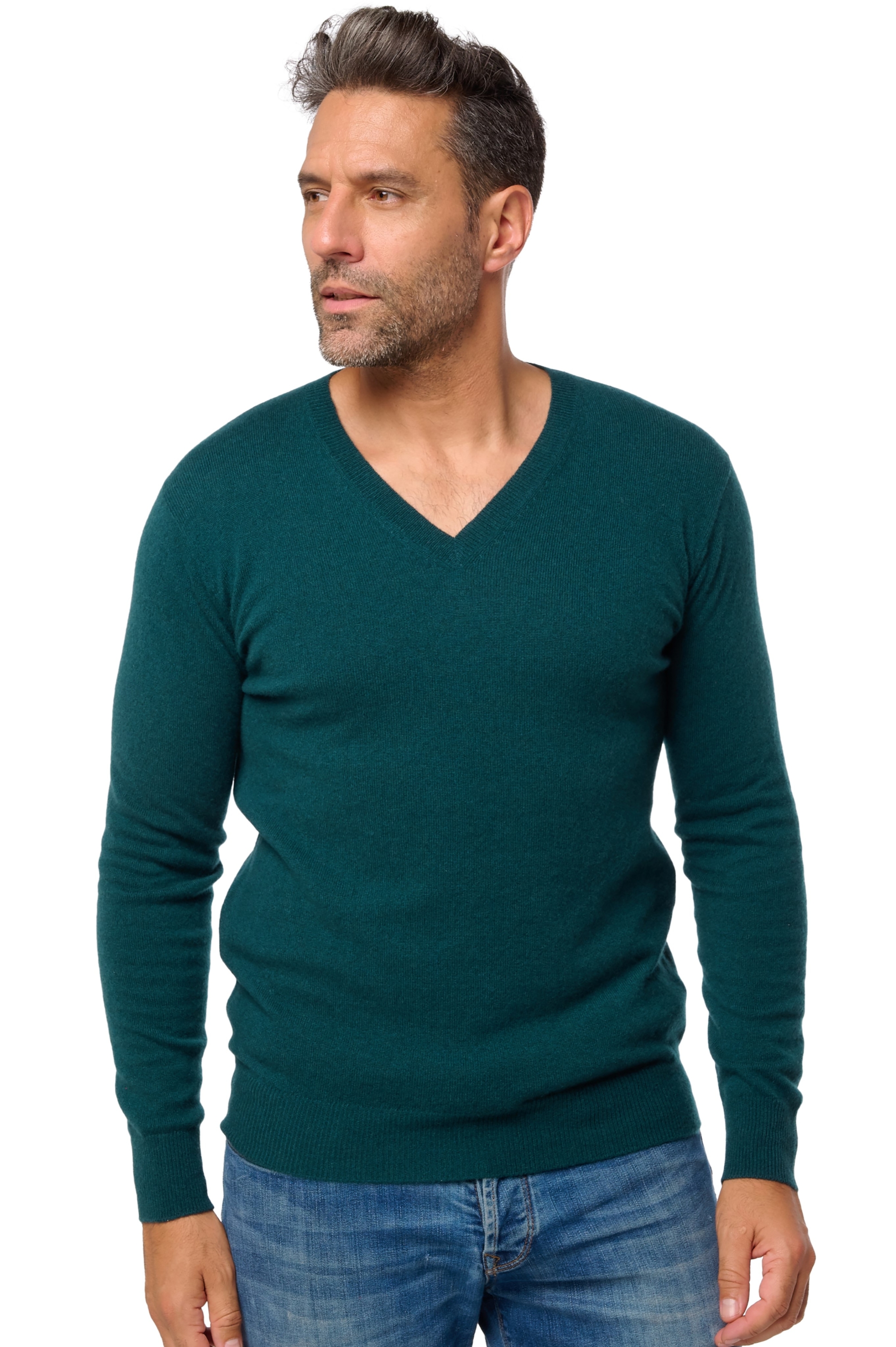 Cachemire pull homme col v tor first vert emeraude l