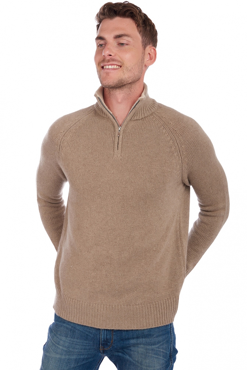 Cachemire pull homme epais angers natural brown natural beige m