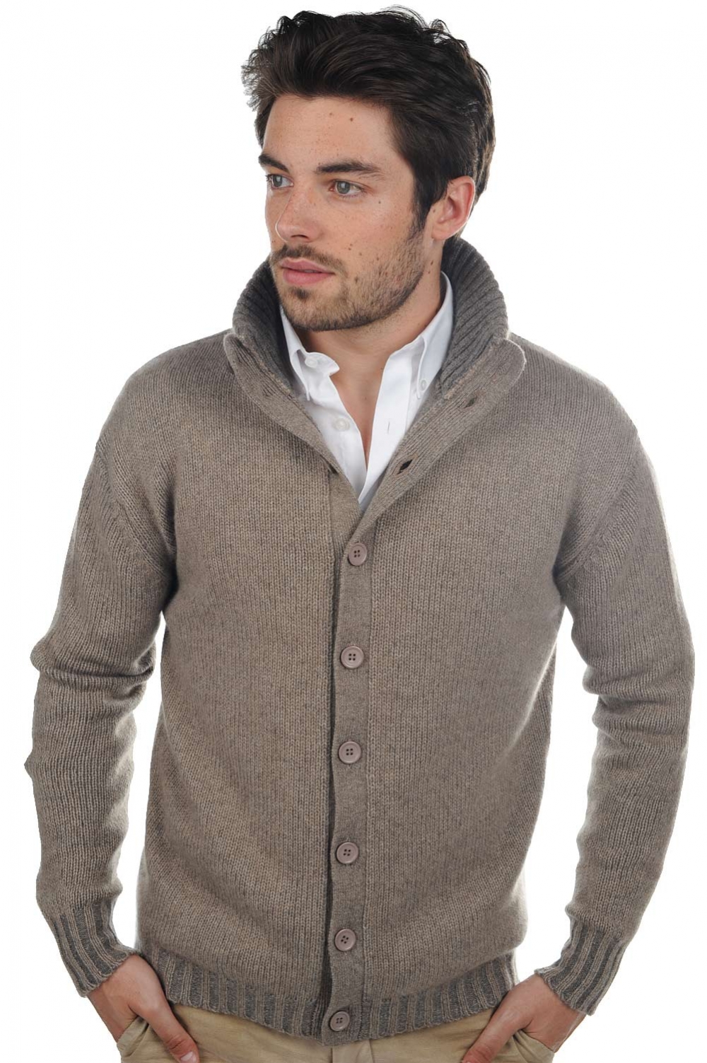 Cachemire pull homme epais jo natural brown marmotte chine xl
