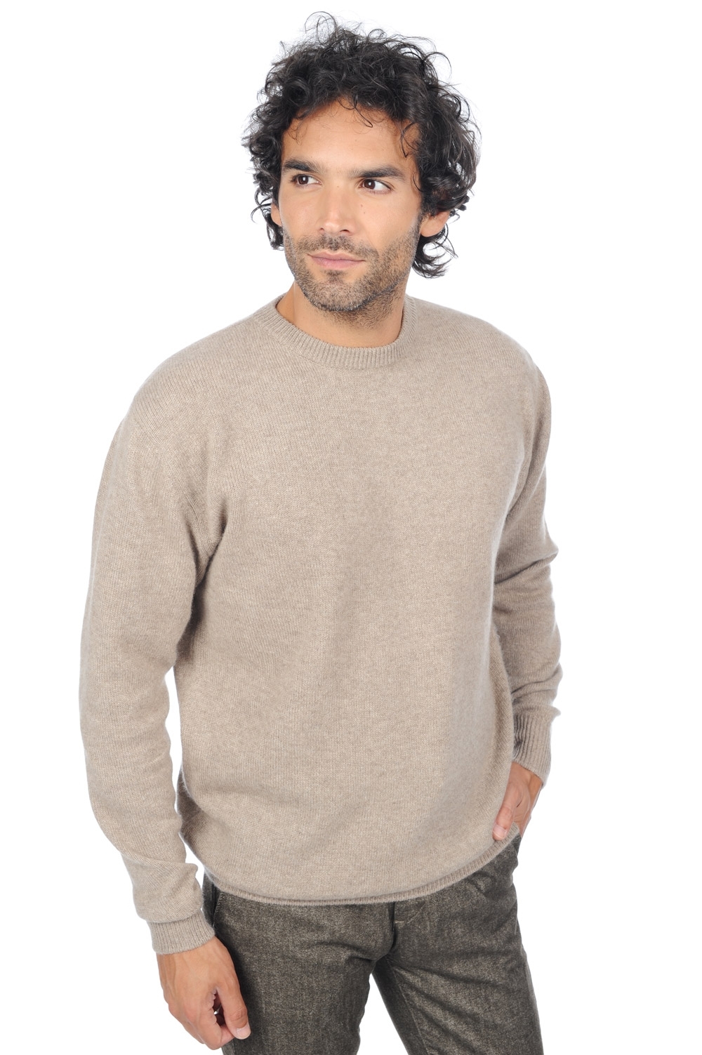 Cachemire pull homme epais nestor 4f natural brown l