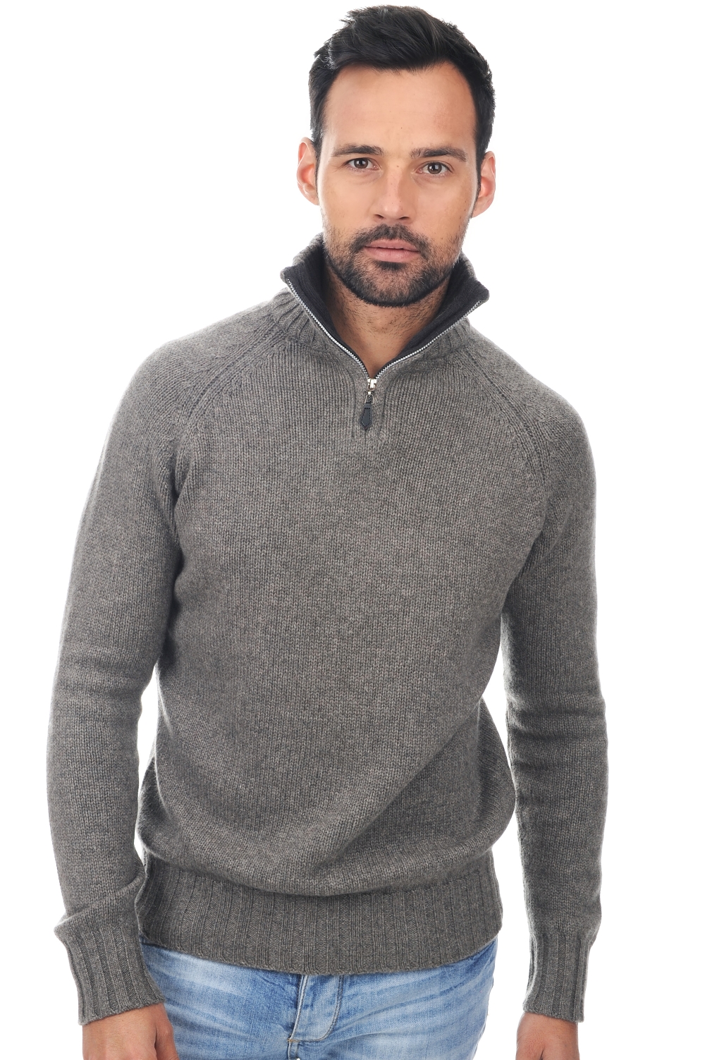 Cachemire pull homme epais olivier marmotte anthracite xl