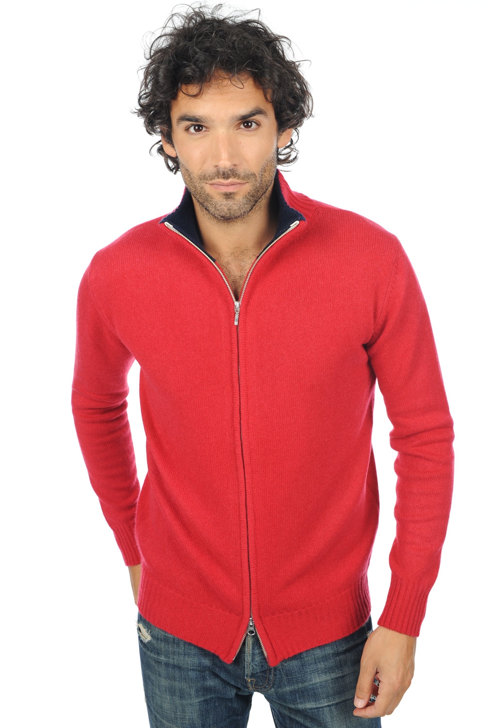 Cachemire pull homme maxime rouge velours marine fonce 2xl