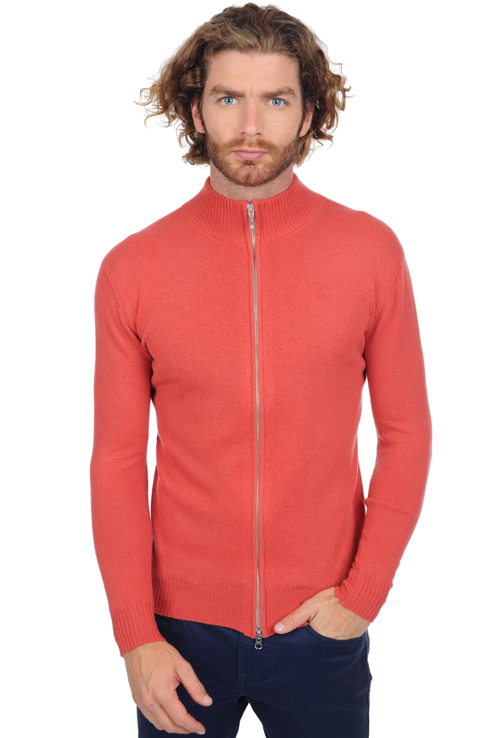 Cachemire pull homme zip capuche thobias first quite coral m